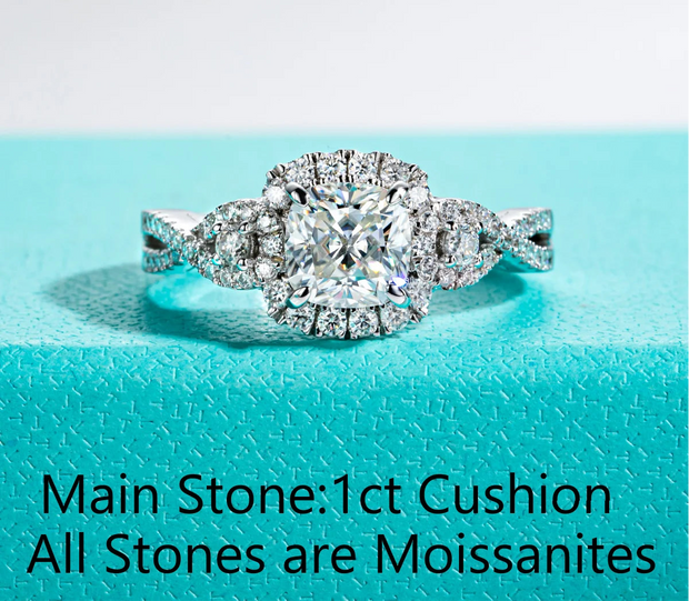 1.434 CTTW Cushion Cut Moissanite Engagement Ring
