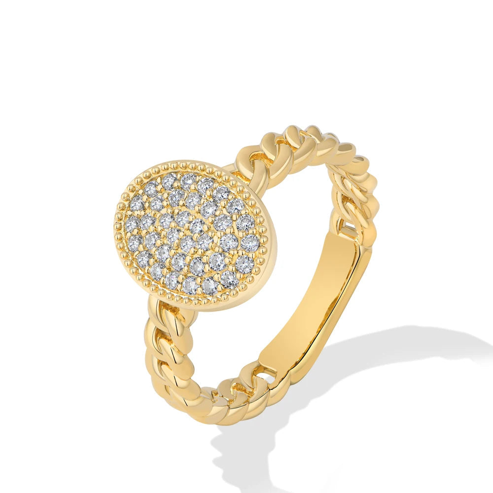 Oval Pave Moissanite Cuban Link Ring