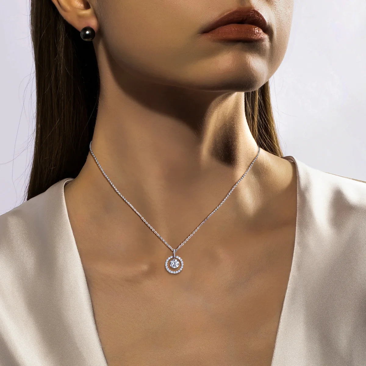 3 CT D Color Moissanite Halo Pendant Necklace