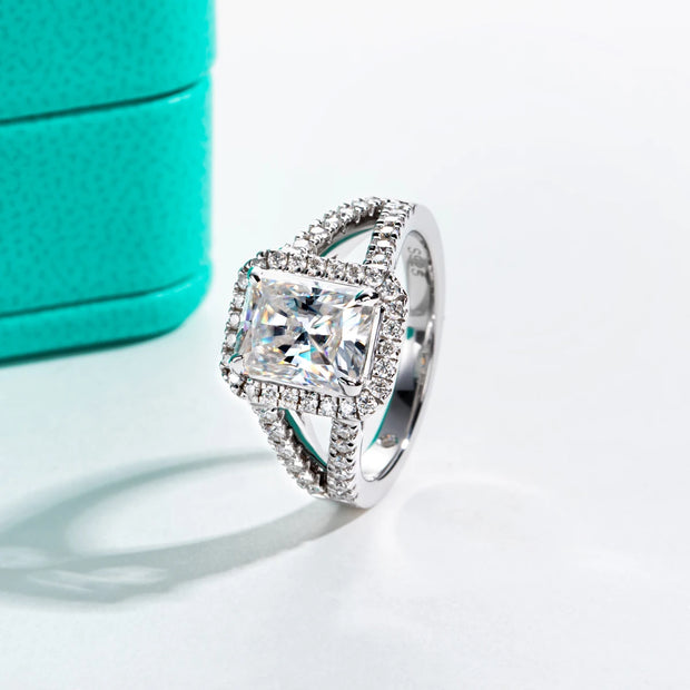 3CT Radiant Cut D Color Moissanite Engagement Ring
