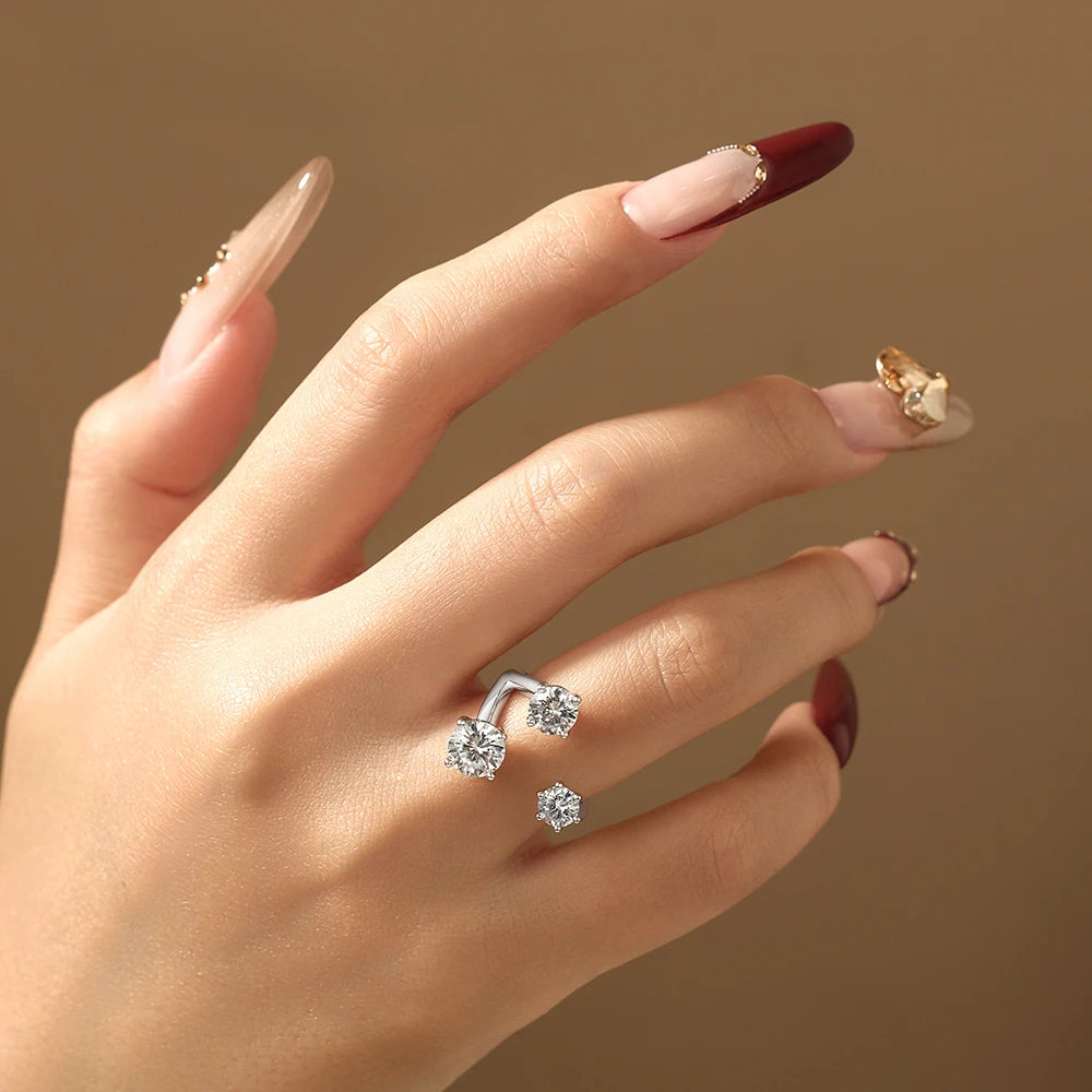 Three Stone Open Bypass Moissanite Ring