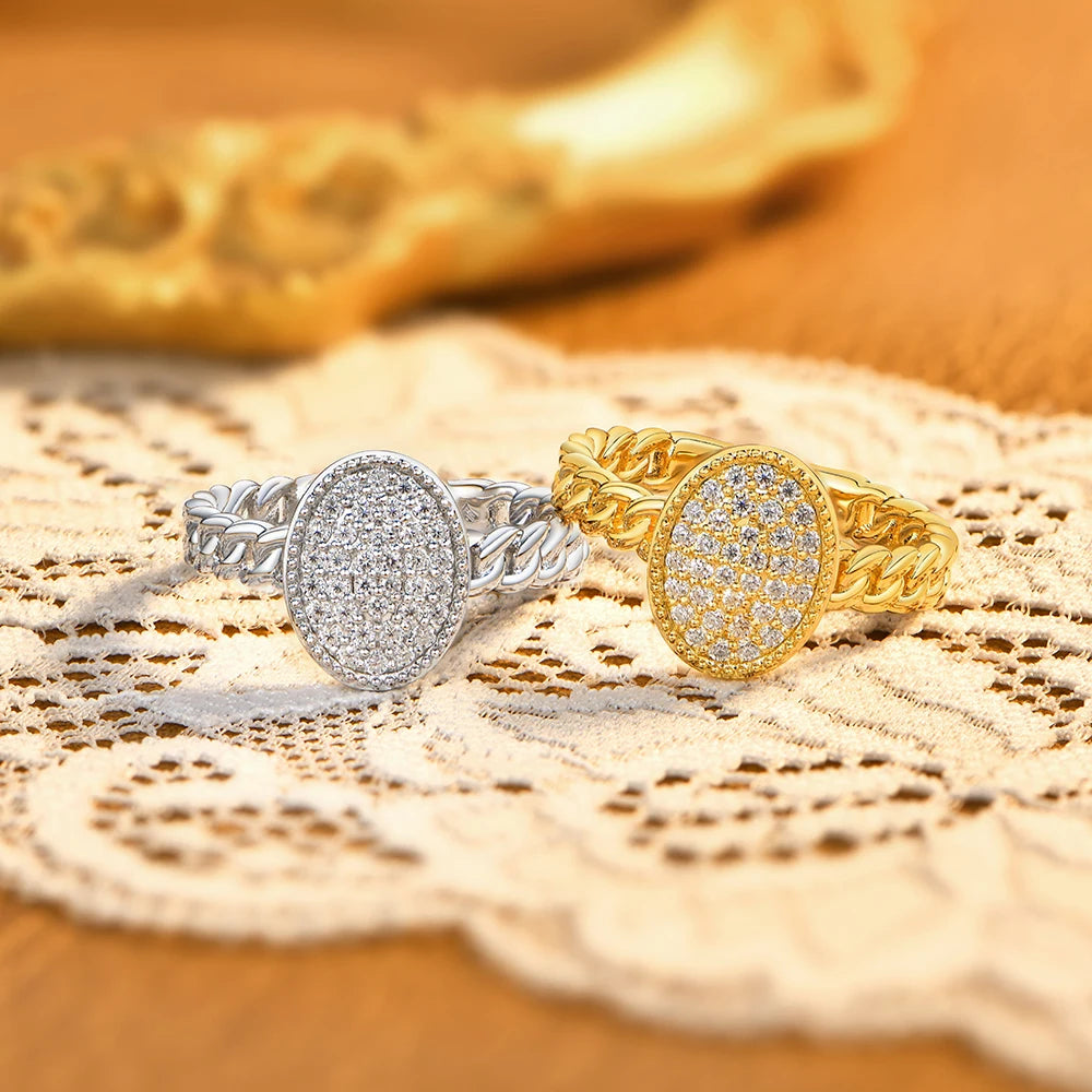 Oval Pave Moissanite Cuban Link Ring