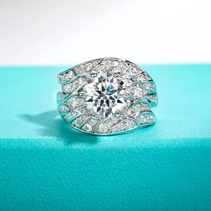 4 CTTW Angel Wing Moissanite Engagement Ring