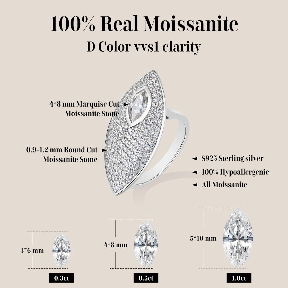 0.5CT Marquise Cut Moissanite Engagement Ring