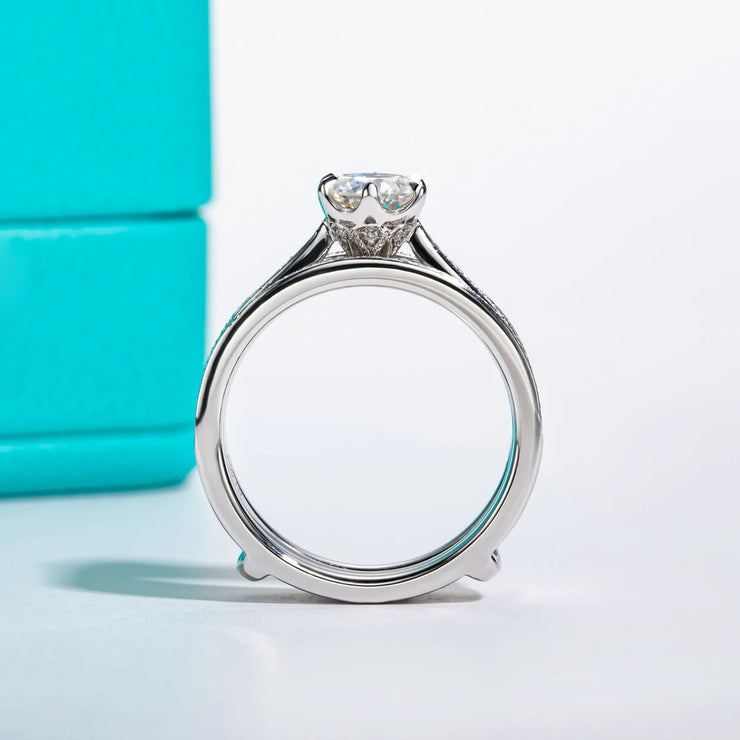 1CT D Color Moissanite Engagement Ring Set.