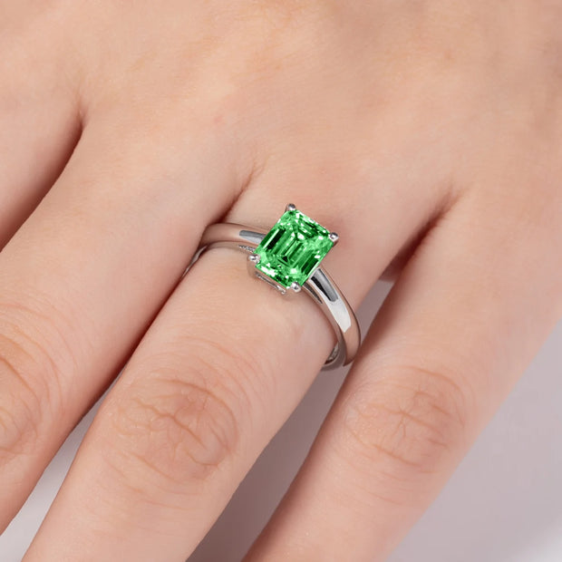 GK Moissanites 2ct 6*8mm Emerald Cut Colombian Cultivated Emerald Engagement Ring