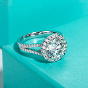 3CT Round Cut D Color Moissanite Halo Engagement Ring.