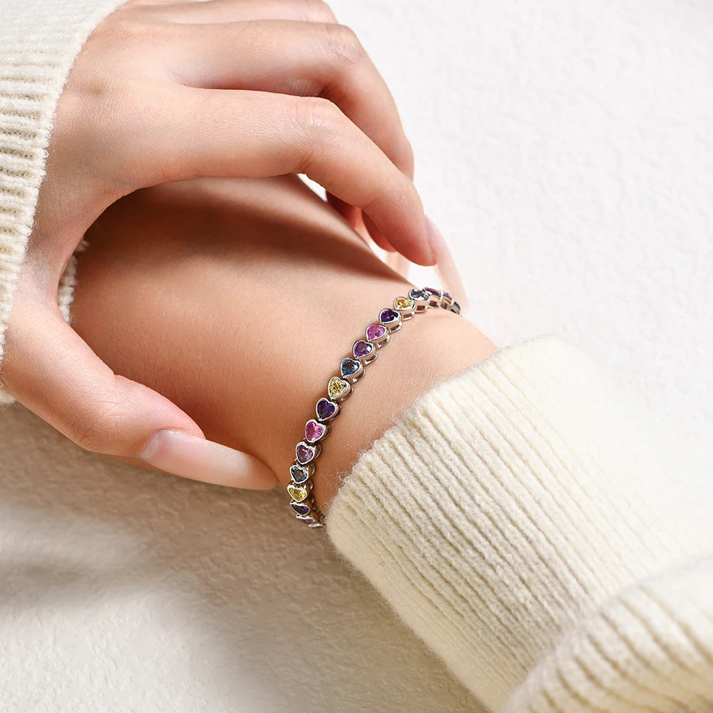 Heart-Shape Sapphire & Zircon Bracelet