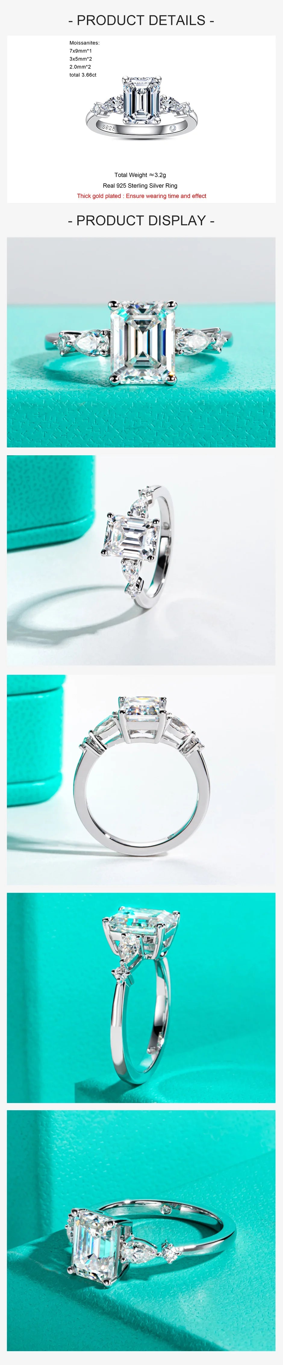 3CT Emerald Cut & 0.3CT Pear Cut Moissanite Engagement