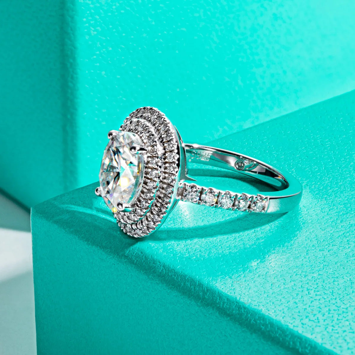 3CT Oval Cut Double Halo Moissanite Engagement Ring