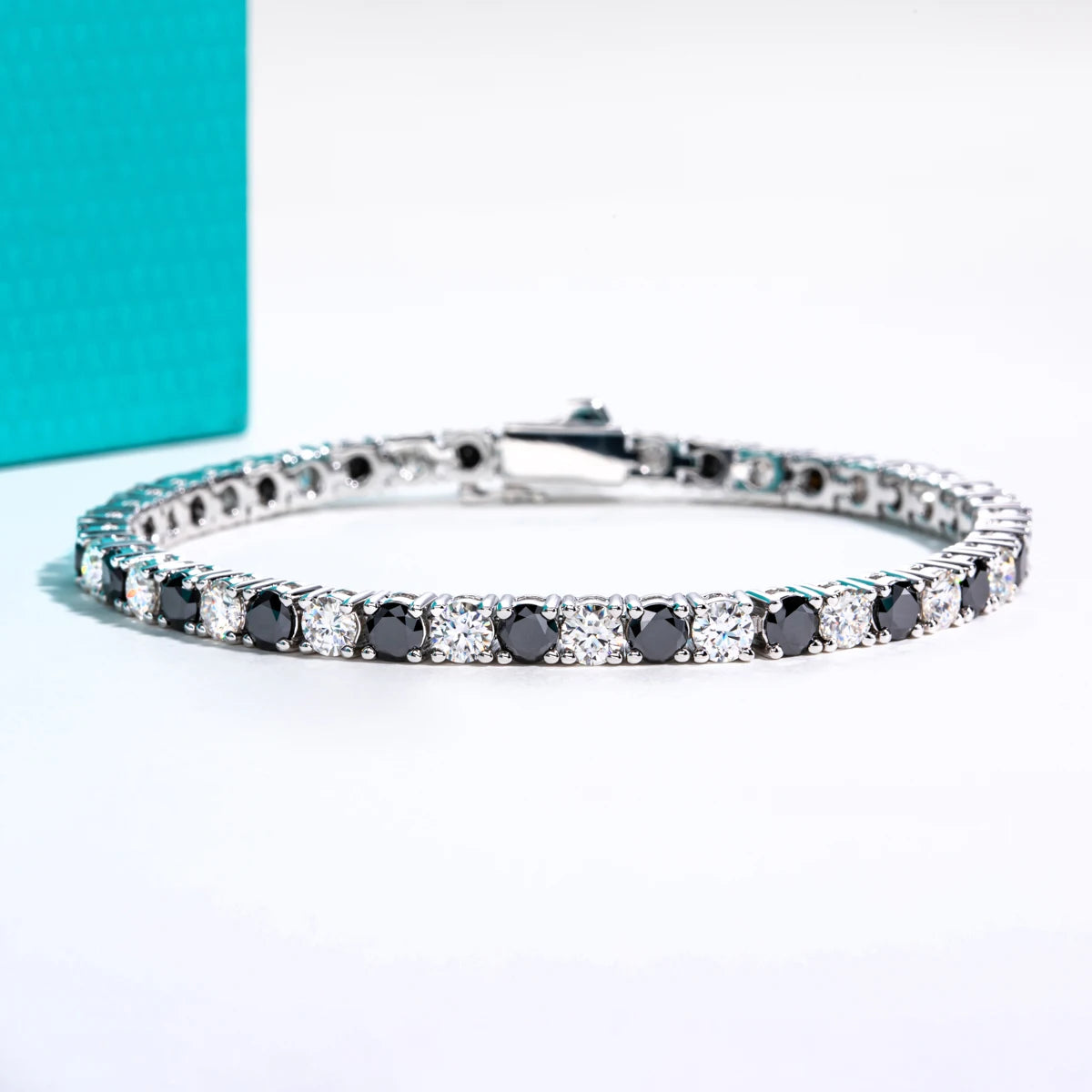 4 MM Round Cut Black Moissanite Stone Tennis Bracelet