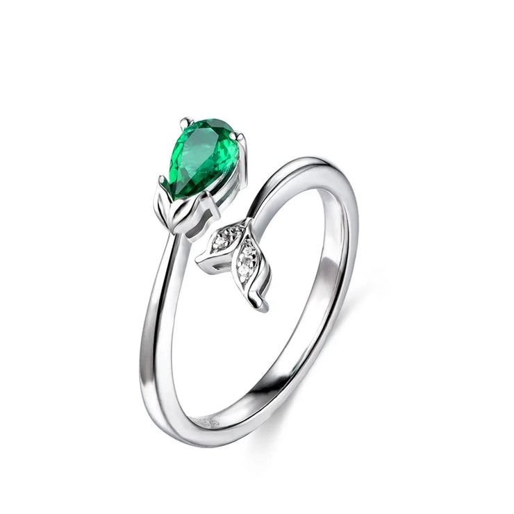 VVS1 D Color Pear Cut Emerald Ring – 925 Sterling Silver.