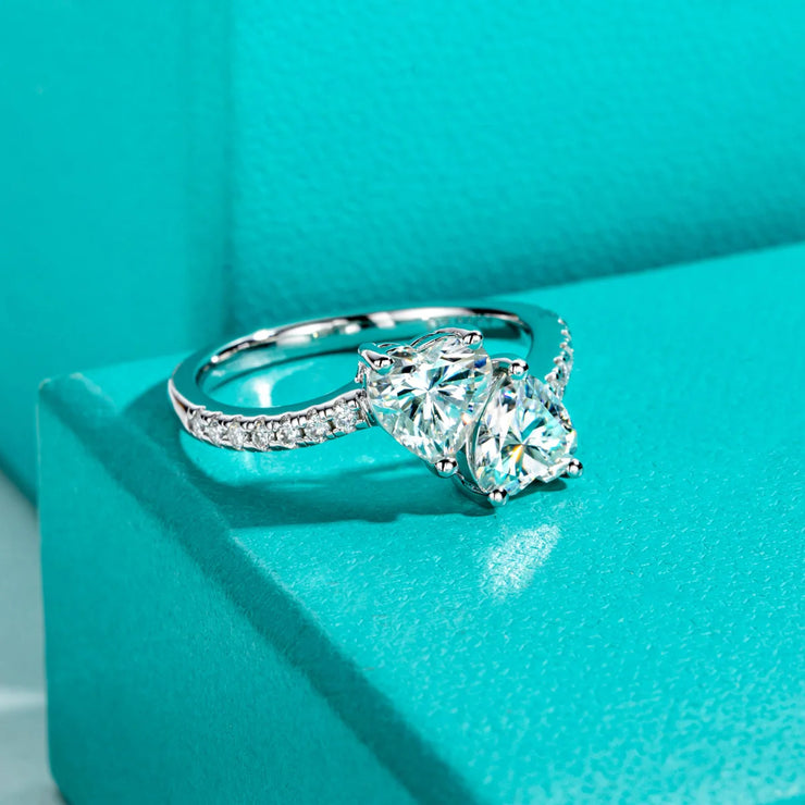 2CT Heart Moissanite Twins Engagement Ring.