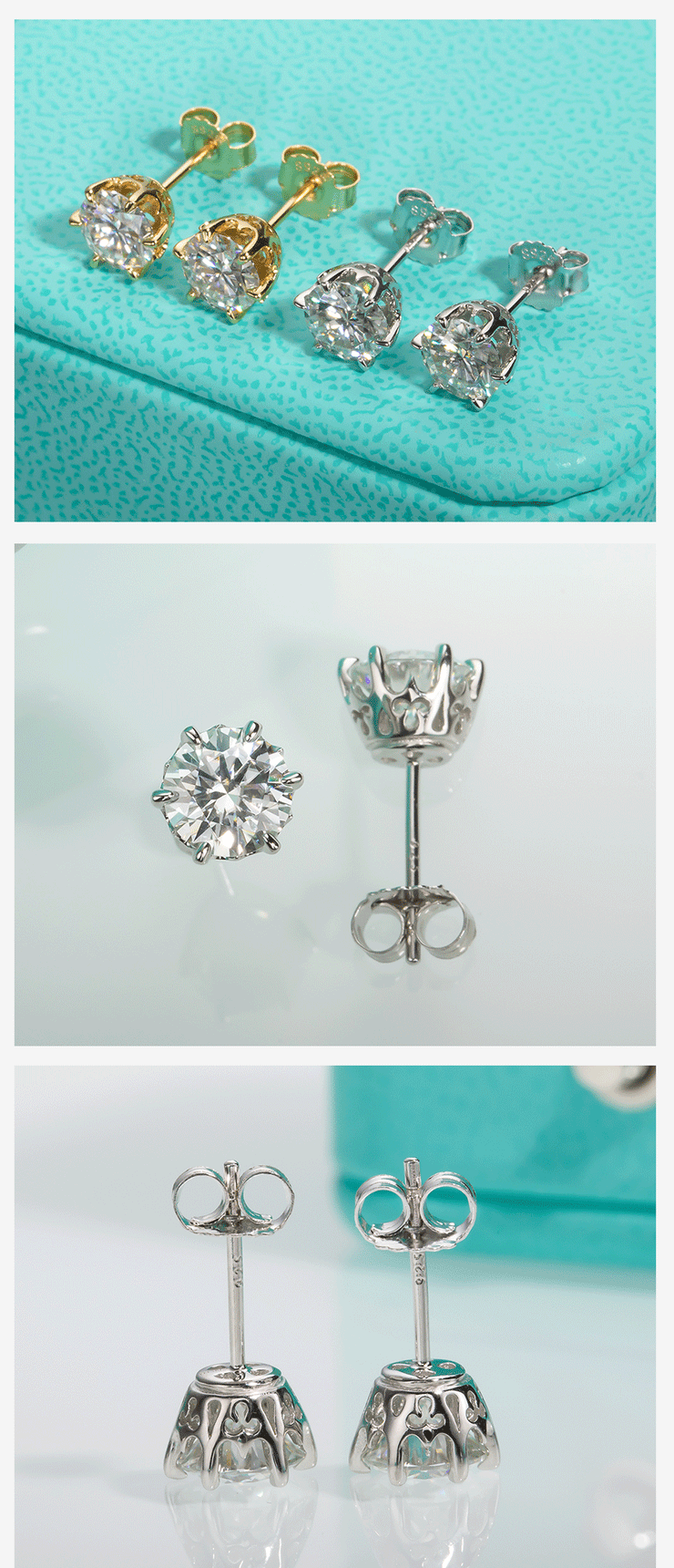 1-2cttw D Color Moissanite Stud Earrings.