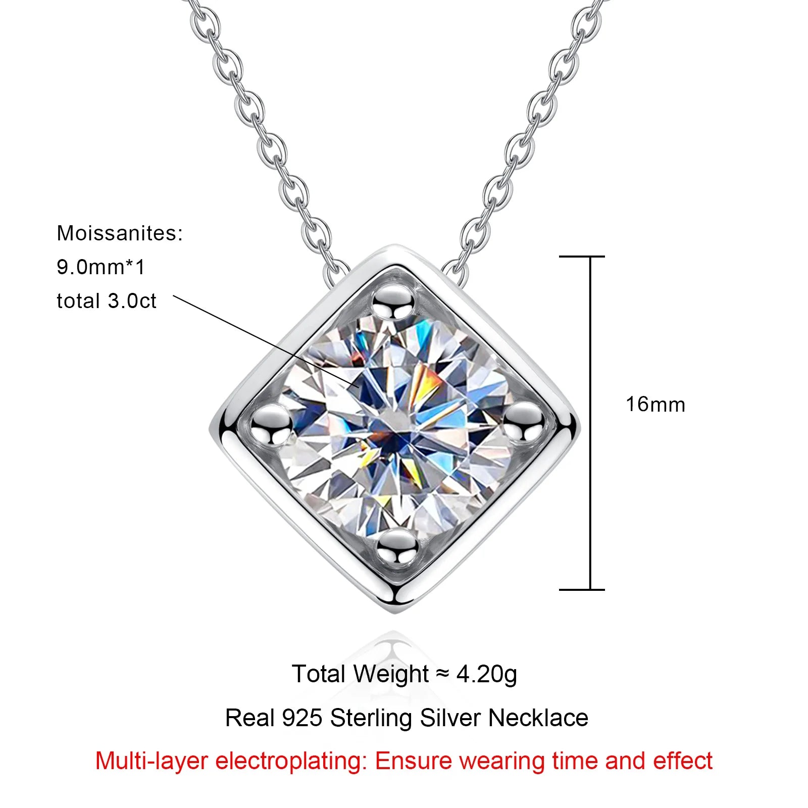 VVS1 Moissanite Square Pendant Necklace