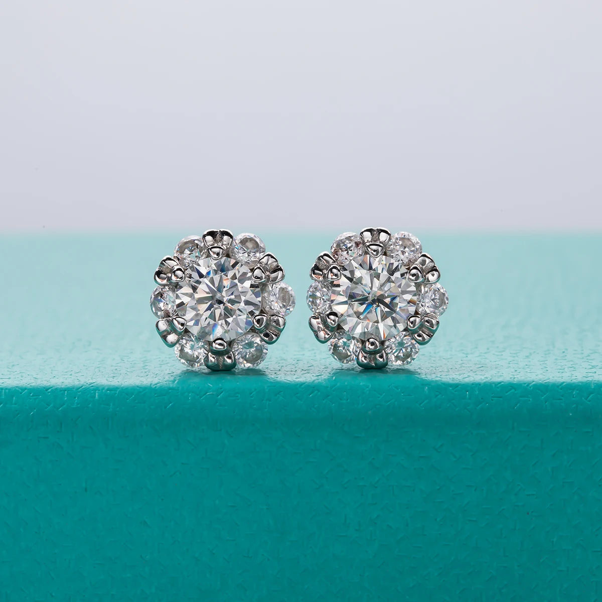 1cttw D Color Moissanite Diamond Flower Stud Earrings.