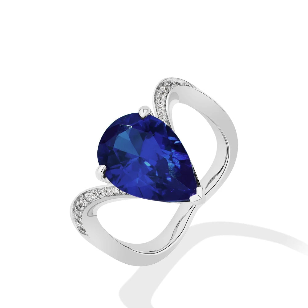 6 CT Pear Cut Lab Sapphire & Ruby Wedding Ring
