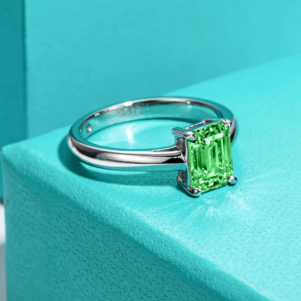 GK Moissanites 2ct 6*8mm Emerald Cut Colombian Cultivated Emerald Engagement Ring