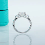 1.5 CT Princess Cut D Color Three Stone Moissanite Engagement Ring.