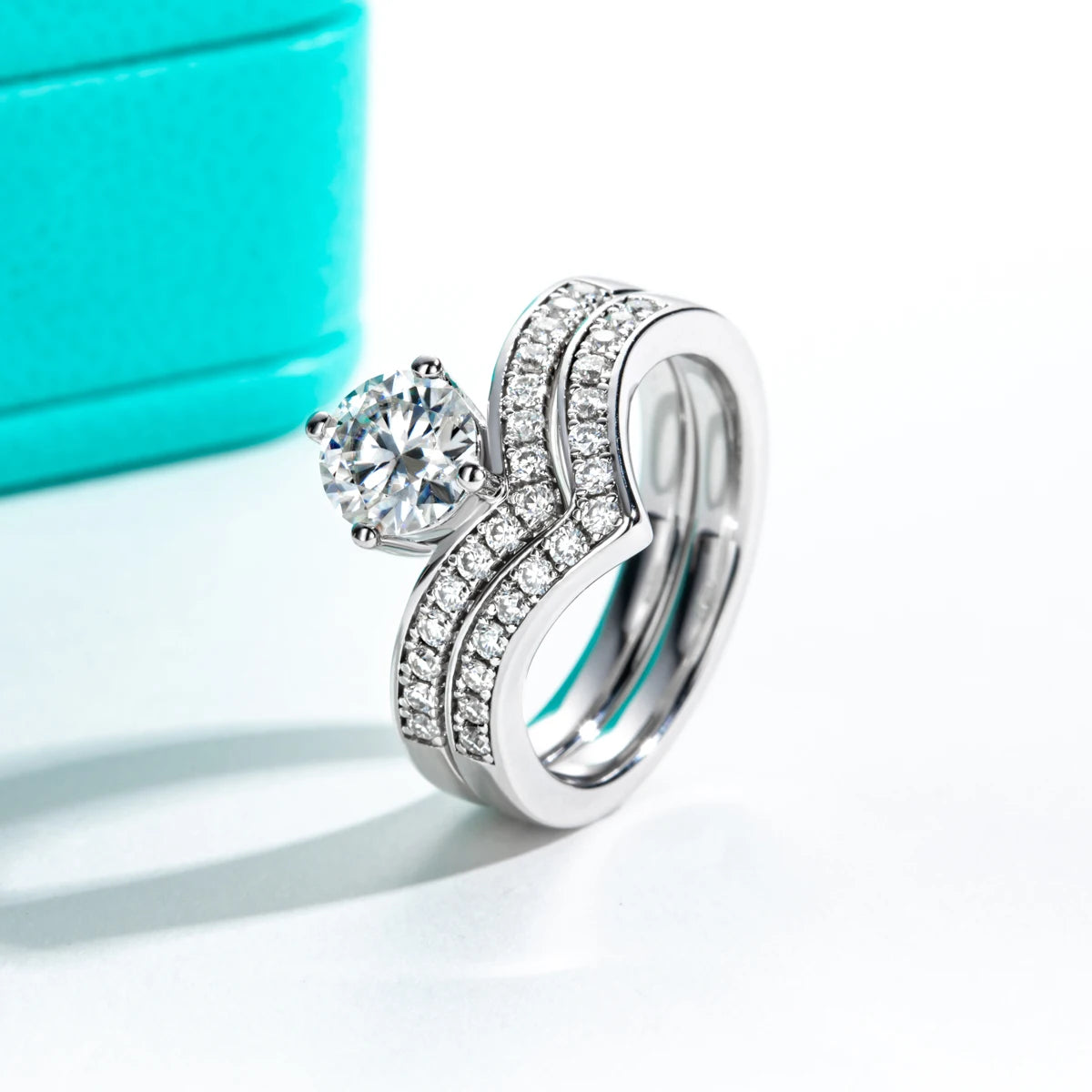 1 CT Round Cut Moissanite Engagement Ring Set