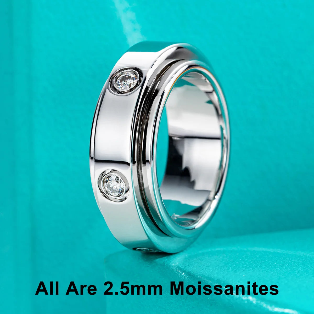 2.5MM VVS1 Moissanite Mens  Spinner Wedding Band