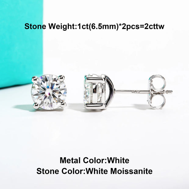 10K Gold Moissanite Stud Earrings – 4/3/2/1.6/1/0.6ct.