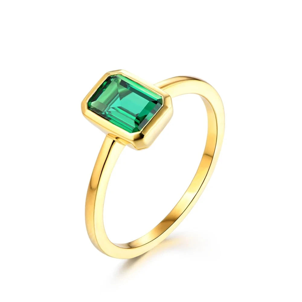 18K Gold Plated Emerald Ring | S925.