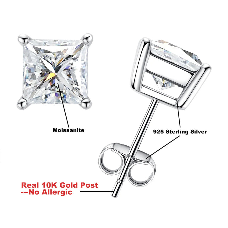 10K Gold Post Princess Moissanite Stud Earrings.