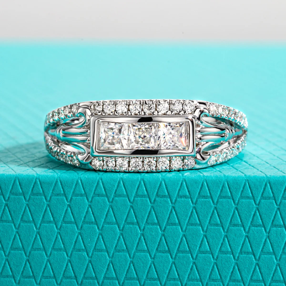 3 MM Princess Cut  Moissanite Roman Ring