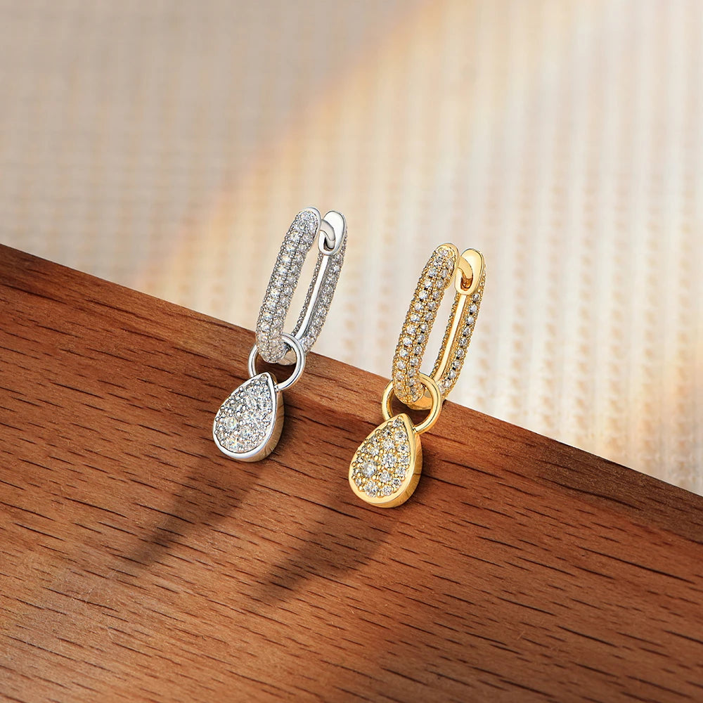 Moissanite Water Drop Pendant Hoop Earrings