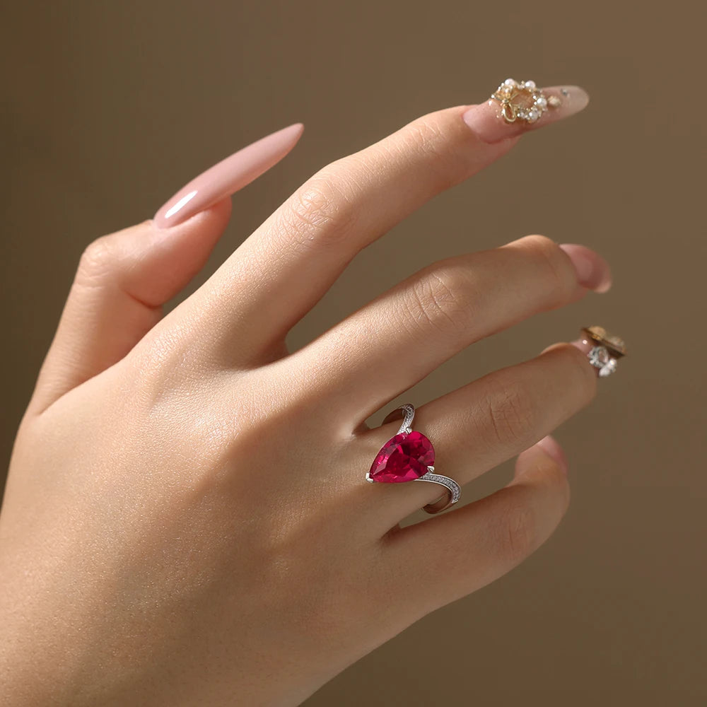 6 CT Pear Cut Lab Sapphire & Ruby Wedding Ring