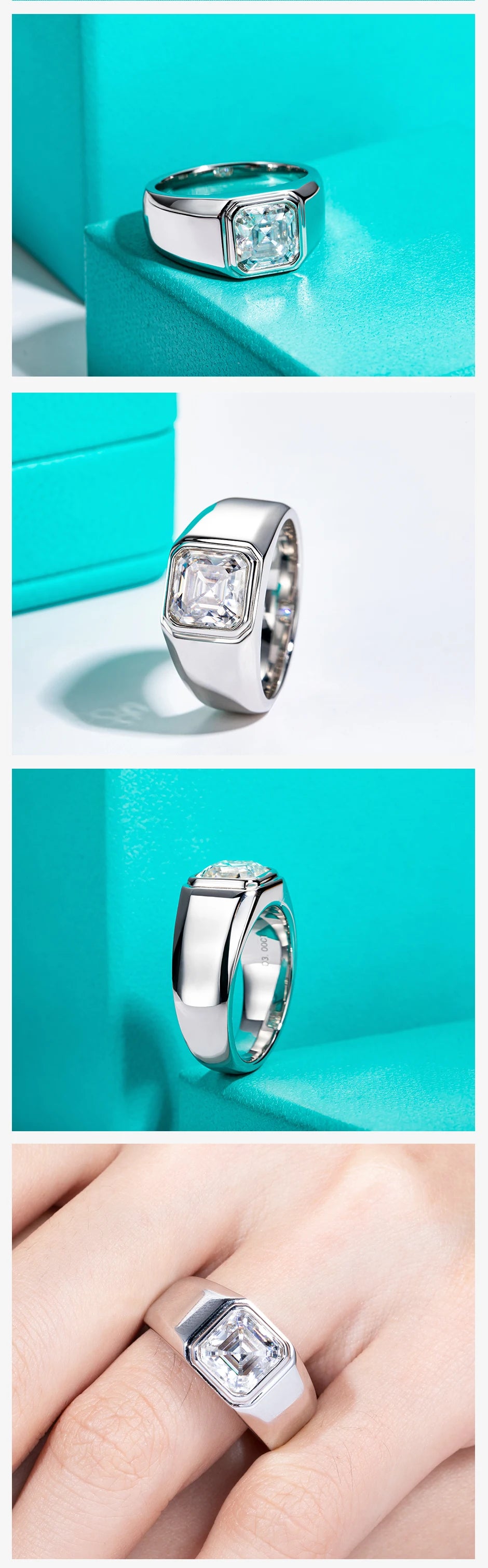 3 CT Asscher Cut Men's Moissanite Engagement Ring