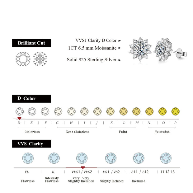 VVS1 D Color Snowflake Shaped Moissanite Stud Earrings | S925