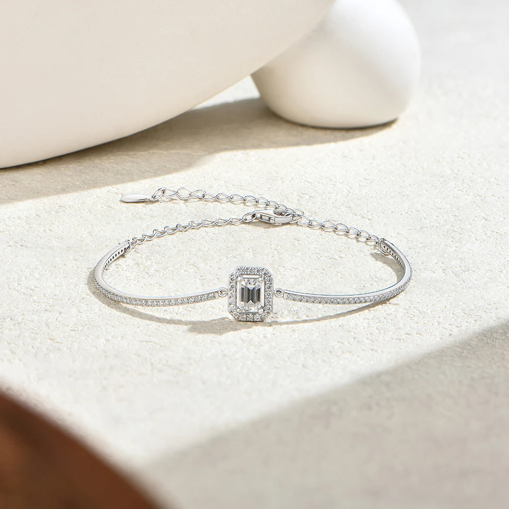 Emerald Cut Moissanite Adjustable Bracelet