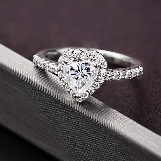 1 Carat Heart Cut Moissanite Halo Engagement Ring.