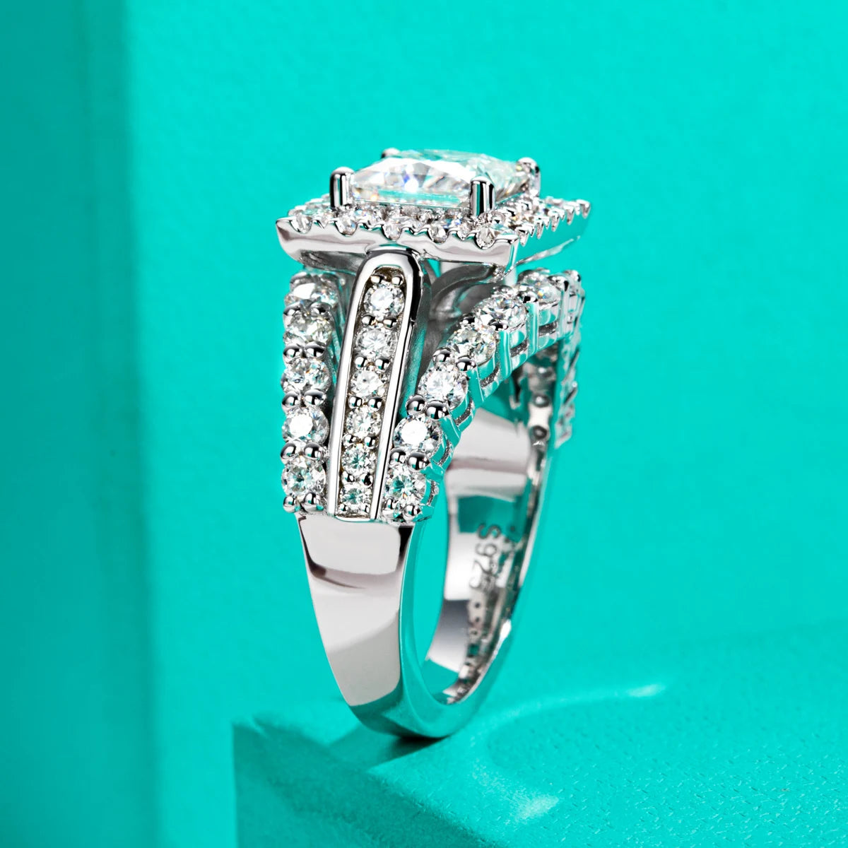 3.884 CTTW Princess Cut Moissanite Engagement Ring