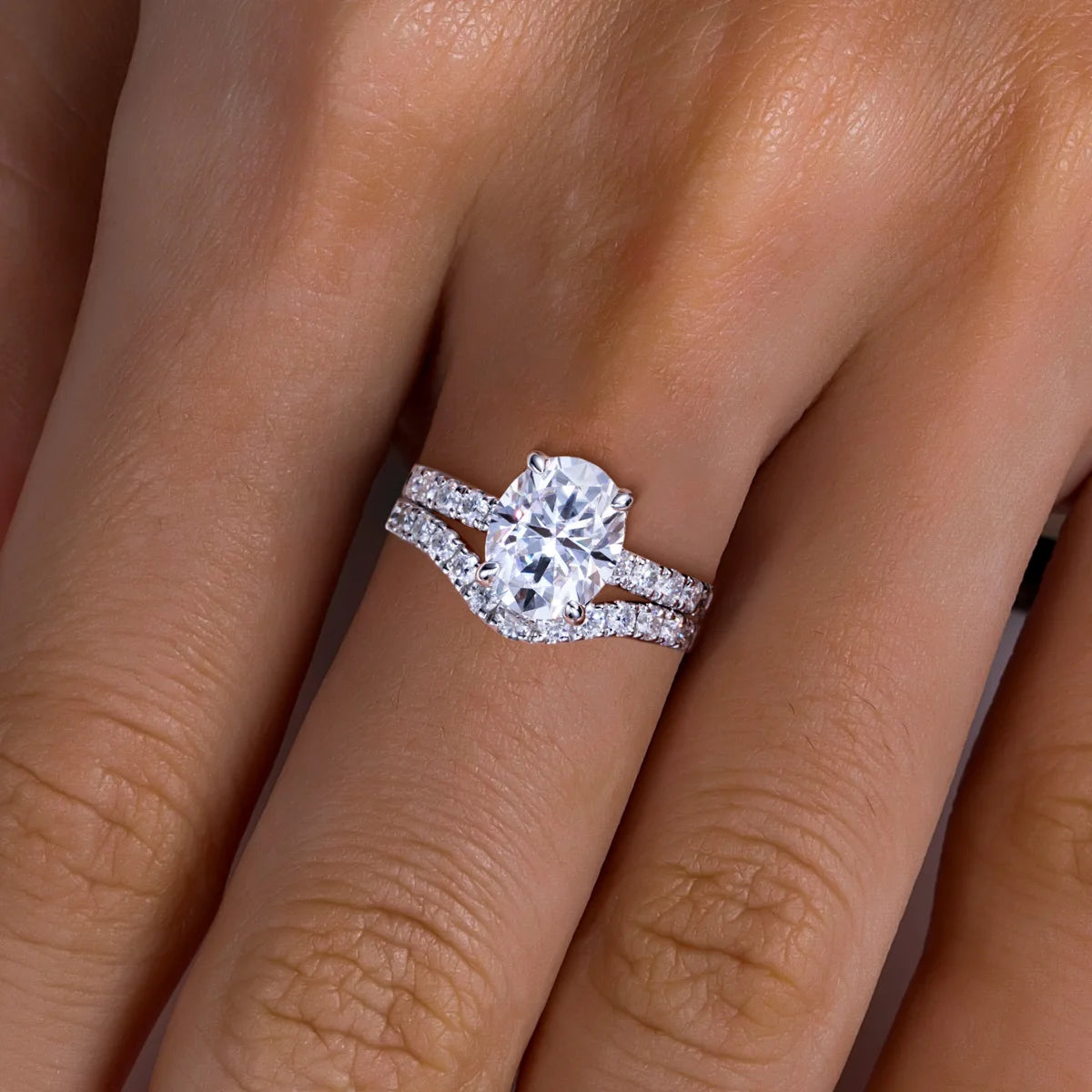 3.64 CTTW Oval Cut Moissanite Bridal Ring Set