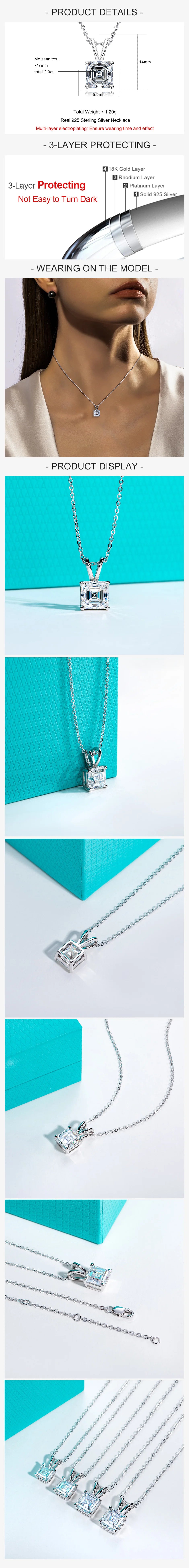 VVS1 D Color Asscher Cut Moissanite Pendant Necklace