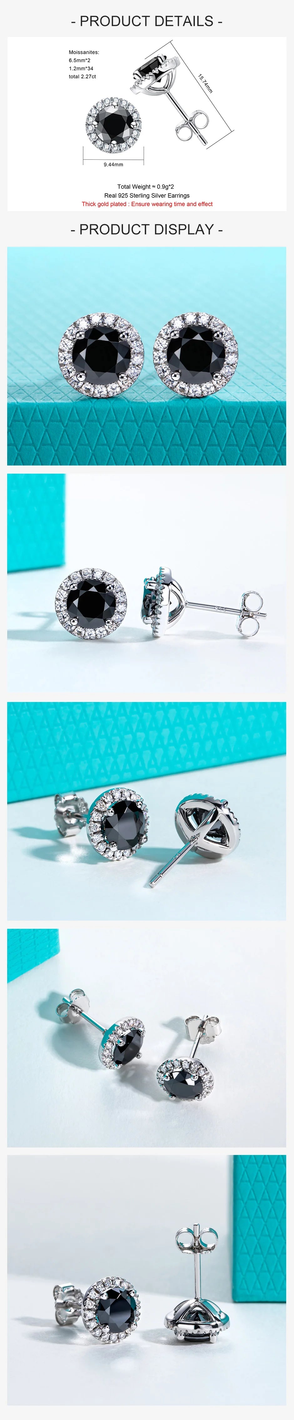1 CT Black Moissanite Classic Stud Earring