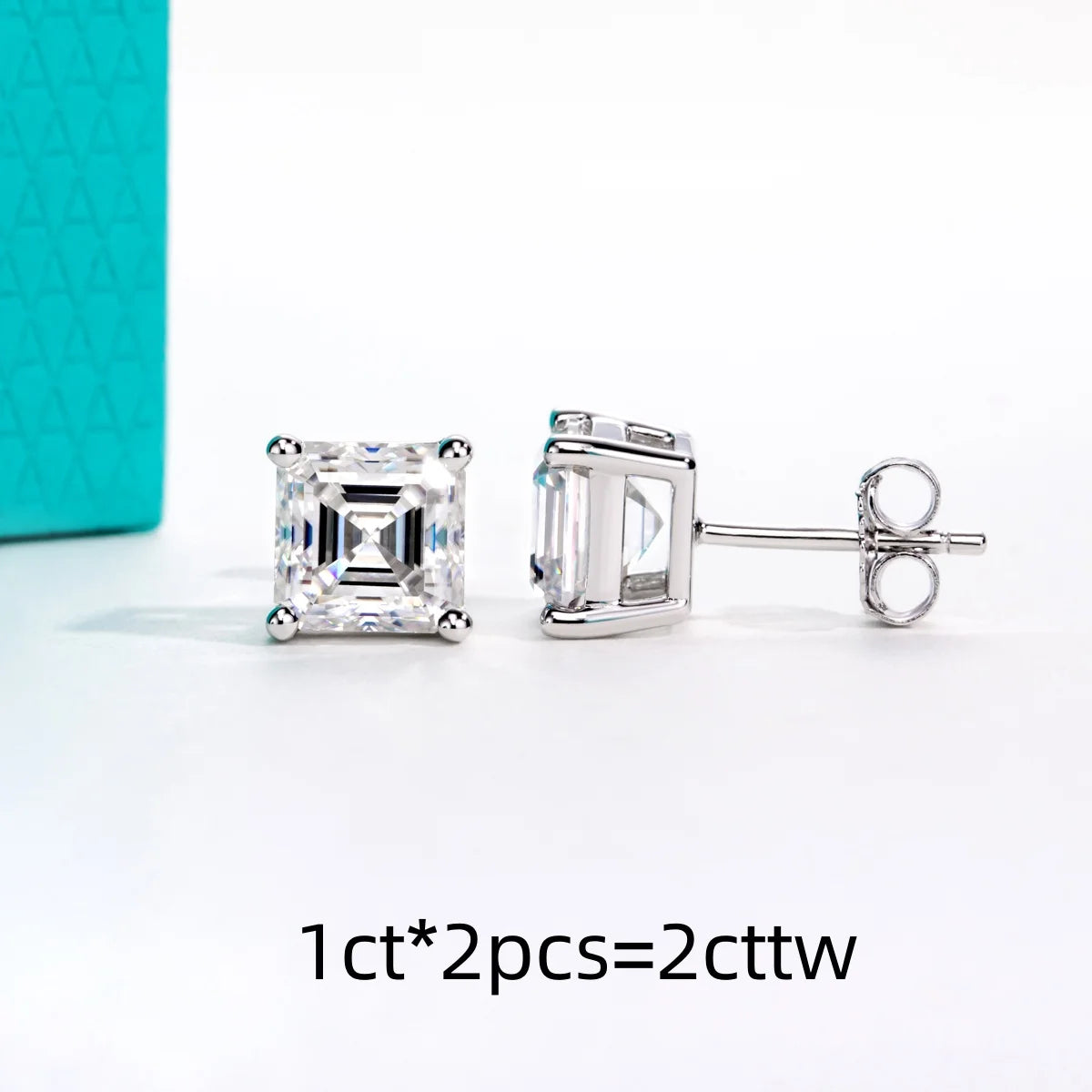 VVS1 D Color Asscher Cut Moissanite Stud Earrings