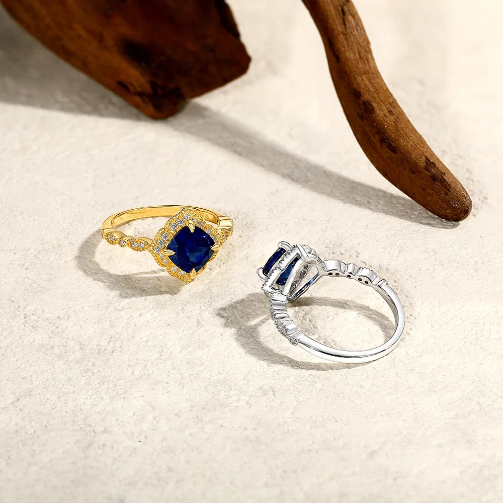 2 CT Cushion Cut Blue Sapphire Engagement Ring
