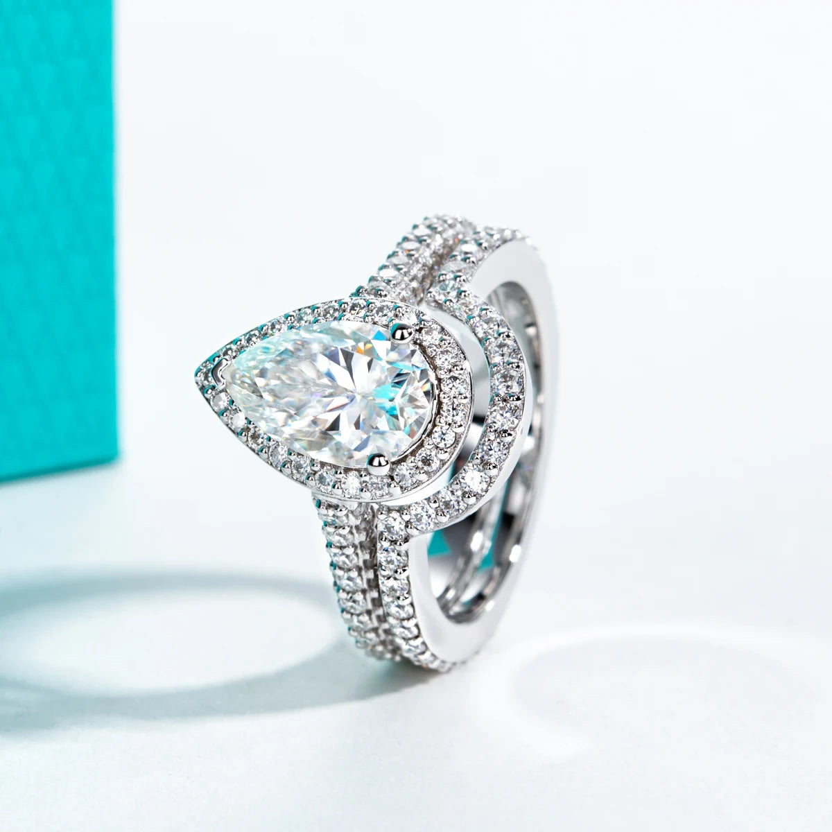 4.8 CTTW Pear Cut Moissanite Halo Bridal Ring