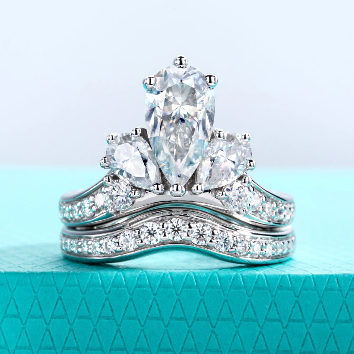 3.78 CTTW Pear Cut Moissanite Bridal Ring Set