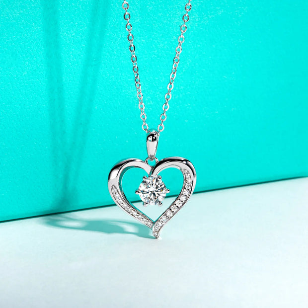 6.5MM D Color Moissanite Heart Pendant Necklace | 925 Sterling Silver.