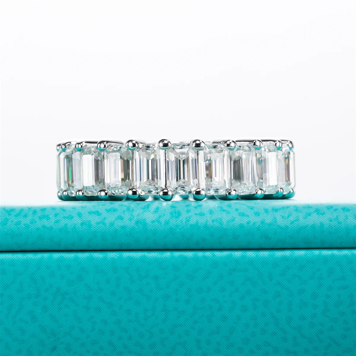 8.1 CTTW Emerald Cut Moissanite Eternity Ring