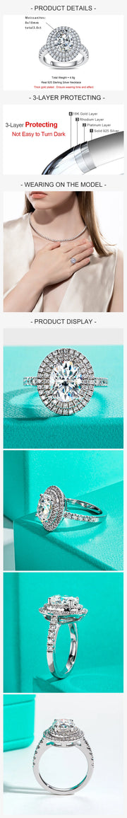 GK Moissanites 3ct Oval Cut Moissanite Double Halo Engagement Rings