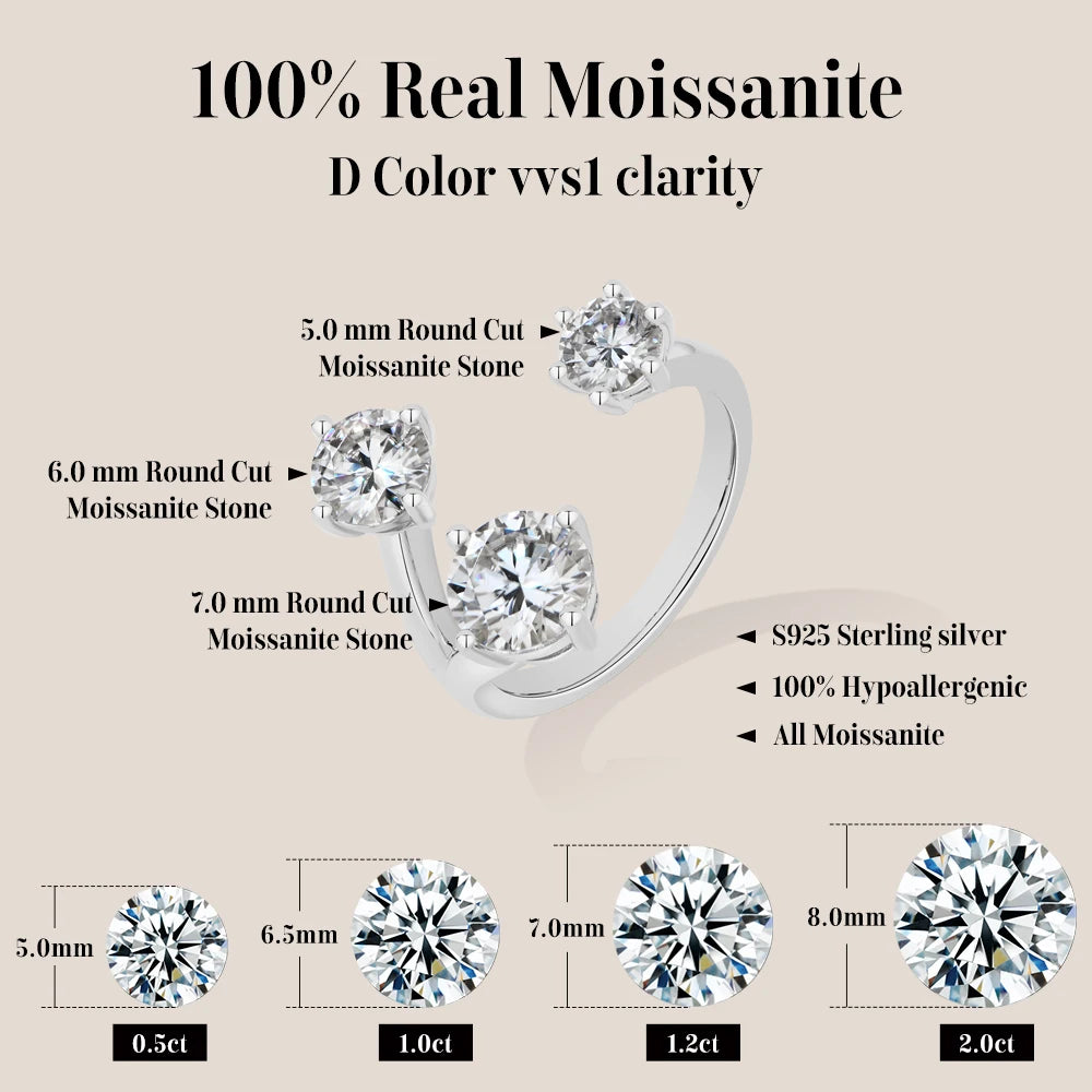 Three Stone Open Bypass Moissanite Ring