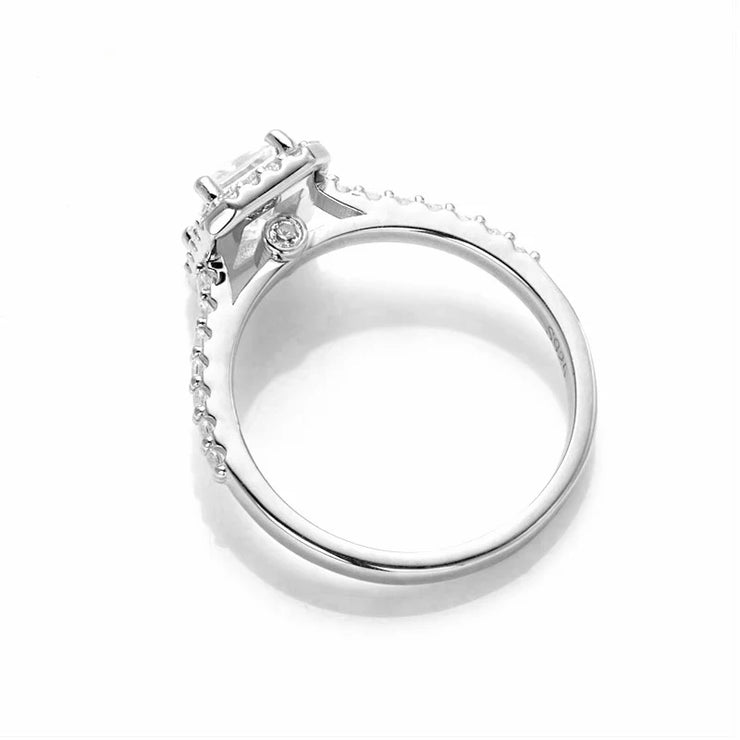 1 Carat Emerald Cut Moissanite Halo Engagement Wedding Ring.