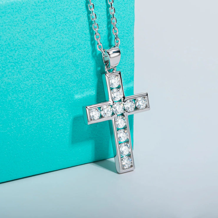 3.5MM 2.2cttw D Color Moissanite Diamond Cross Pendant Necklace.