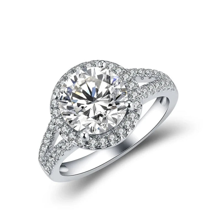 3.0ct D Color Round 18K White Gold Plated 925 Silver Moissanite Ring.